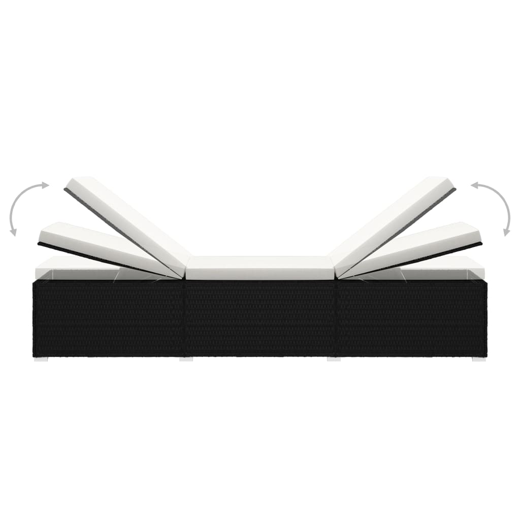 Sonnenliege mit Auflage und Teetisch Poly Rattan Schwarz