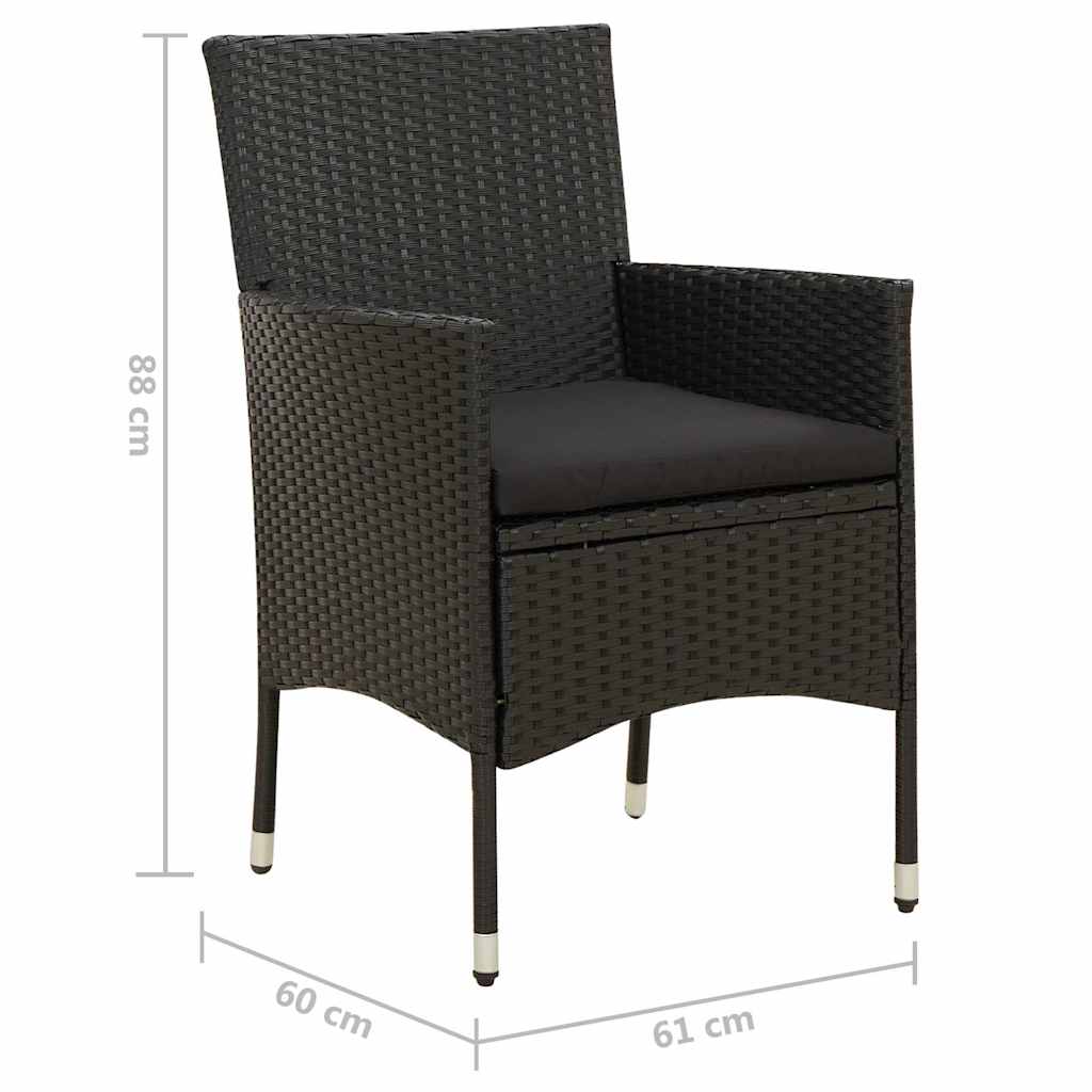 Gartenstühle mit Sitzpolster 2 Stk. Poly Rattan Schwarz