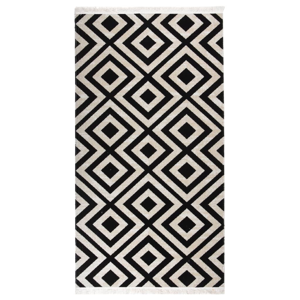 Outdoor-Teppich Flachgewebe 80x150 cm Schwarz und Beige