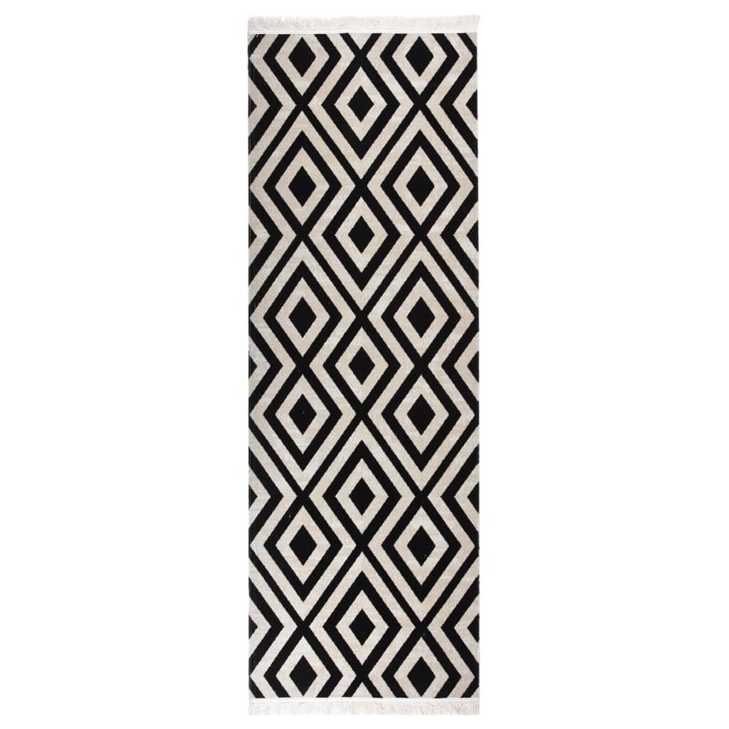 Outdoor-Teppich Flachgewebe 80x250 cm Schwarz und Beige