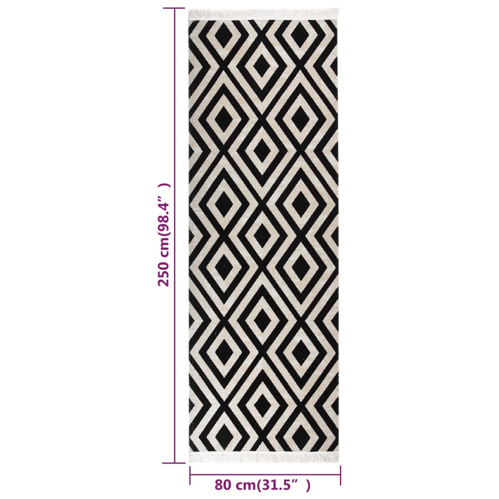 Outdoor-Teppich Flachgewebe 80x250 cm Schwarz und Beige