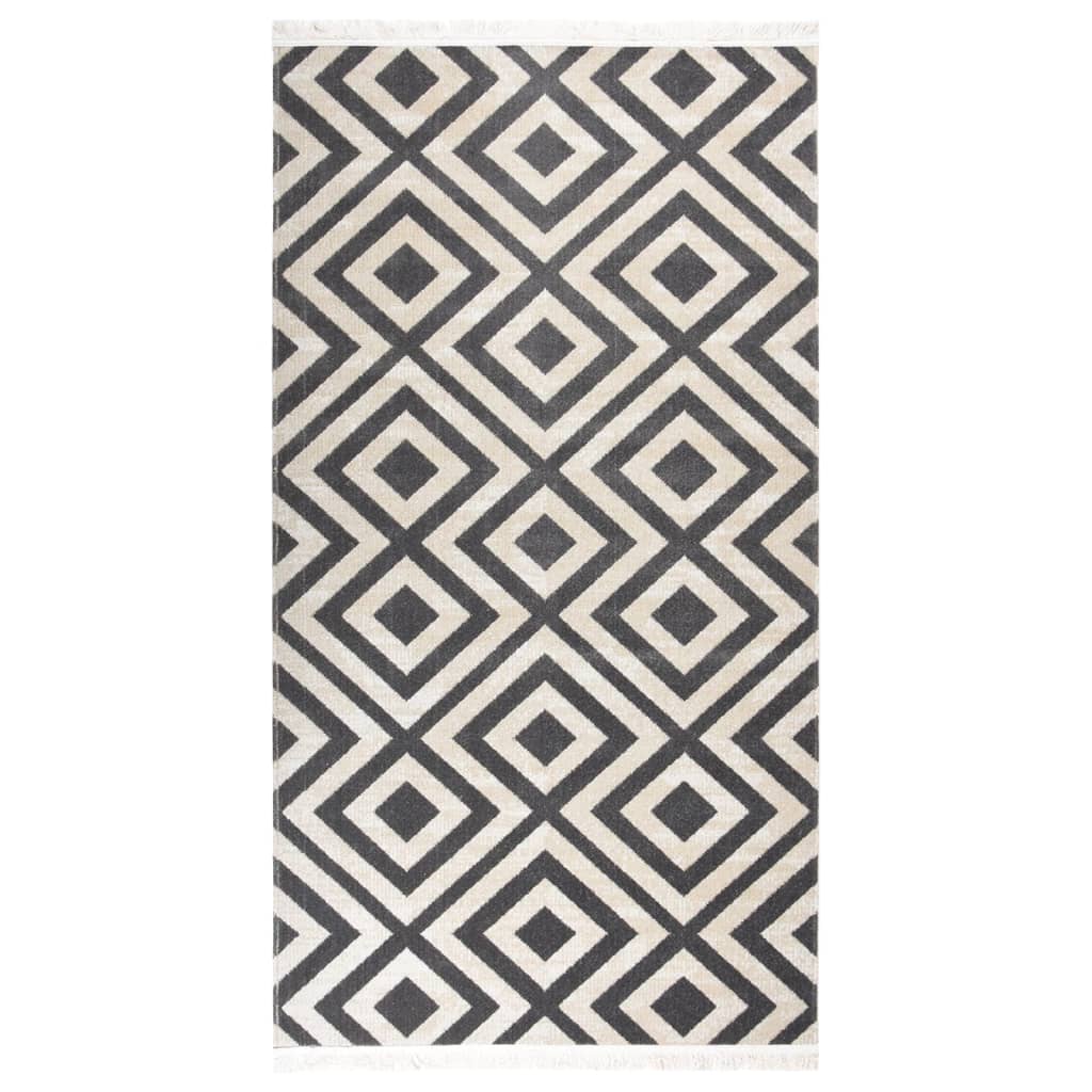 Outdoor-Teppich Flachgewebe 80x150 cm Hellschwarz und Hellbeige