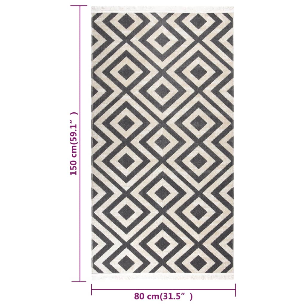 Outdoor-Teppich Flachgewebe 80x150 cm Hellschwarz und Hellbeige