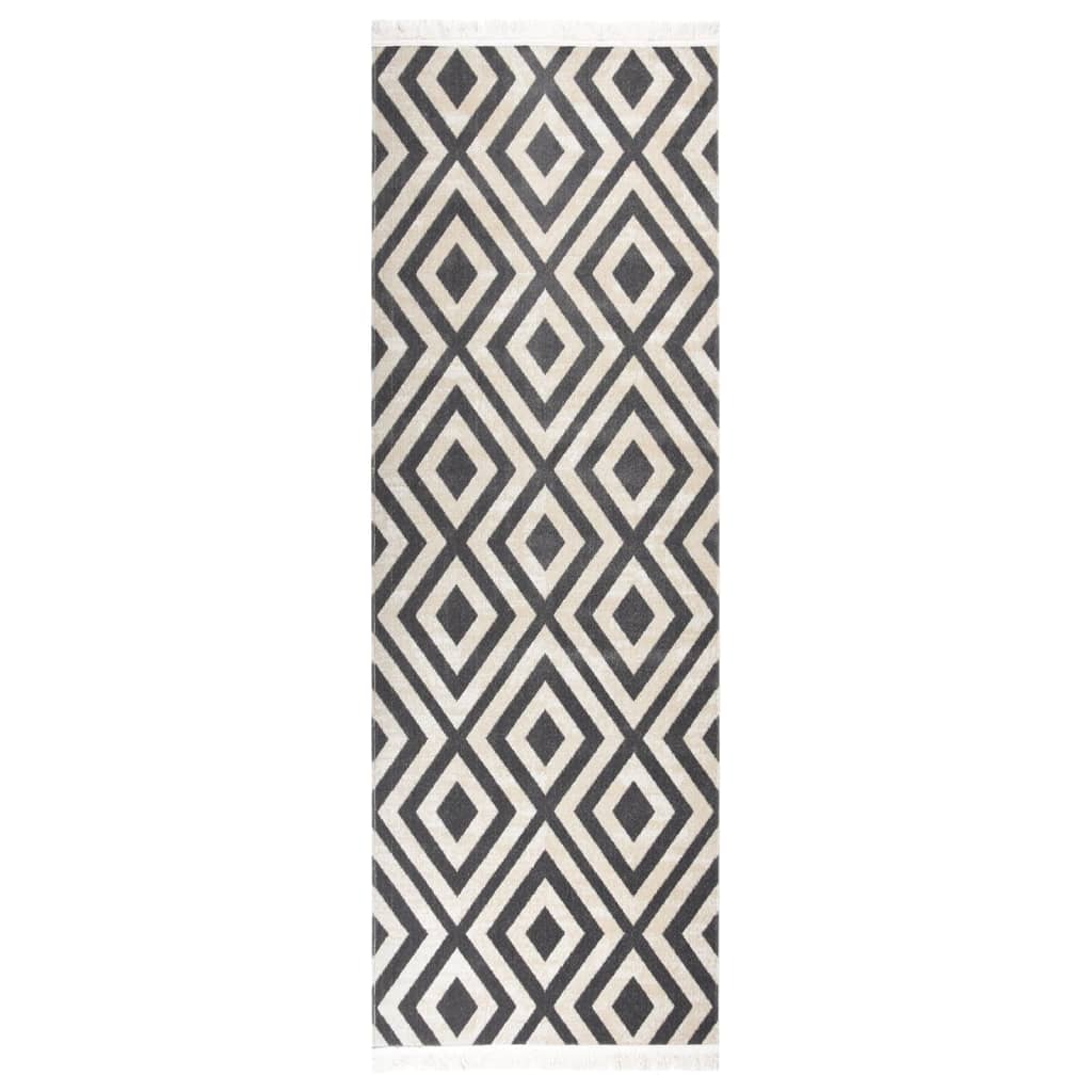 Outdoor-Teppich Flachgewebe 80x250 cm Hellschwarz und Hellbeige