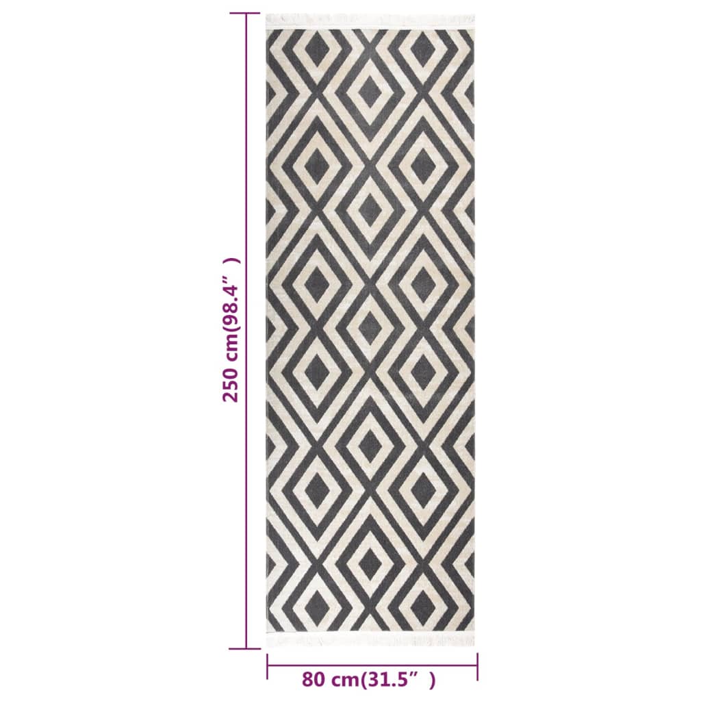 Outdoor-Teppich Flachgewebe 80x250 cm Hellschwarz und Hellbeige