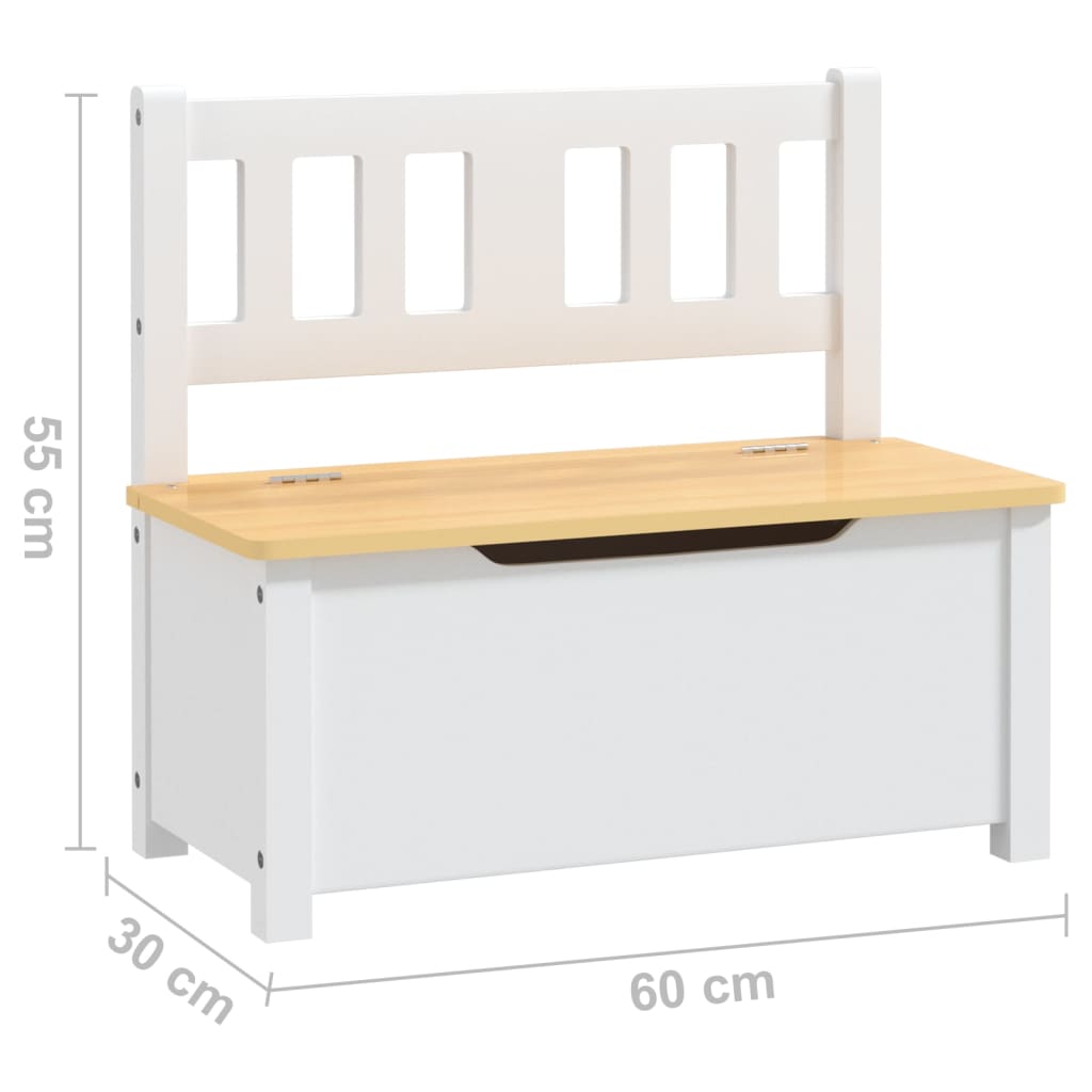 Banc enfant avec rangement blanc et beige 60x30x55 cm MDF