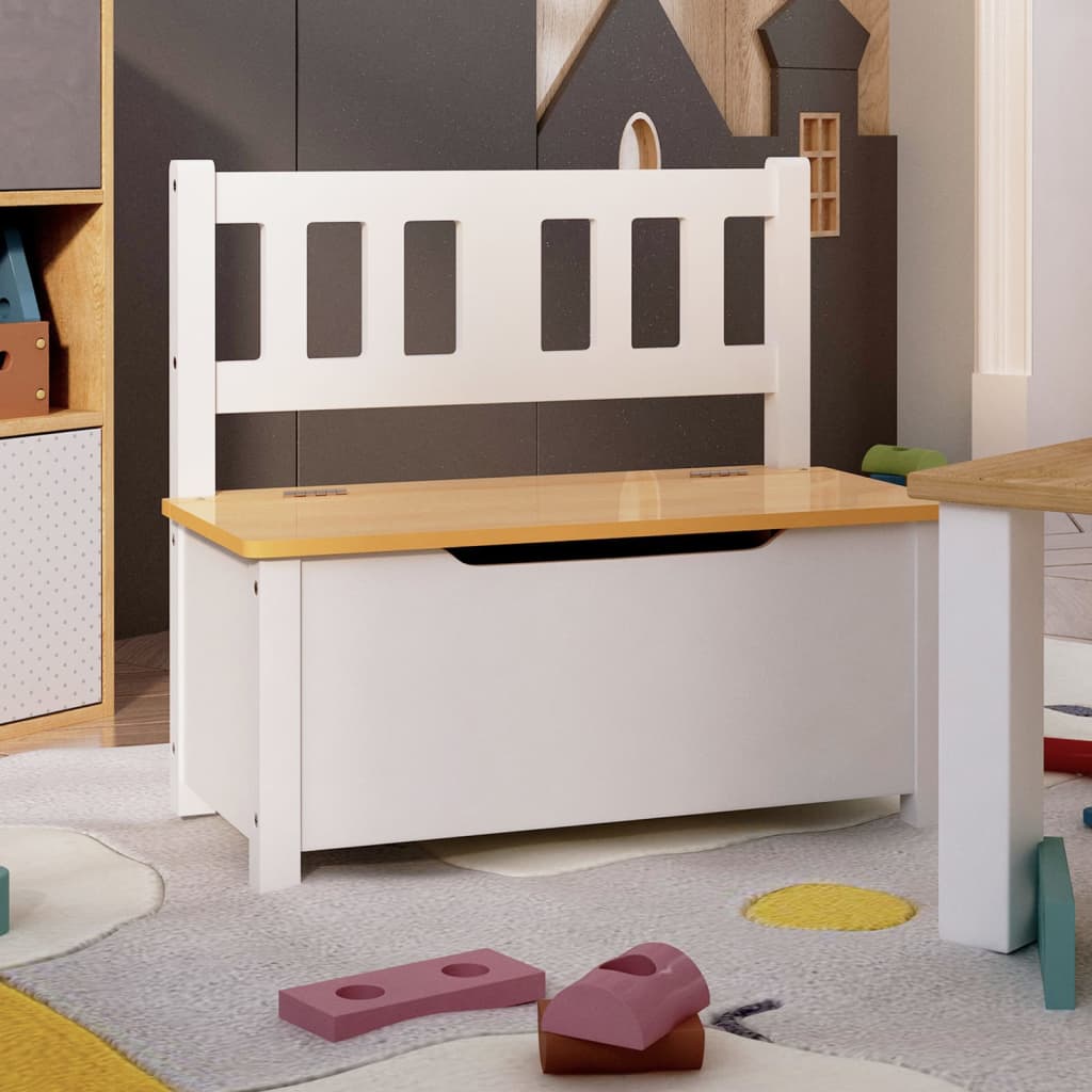 Banc enfant avec rangement blanc et beige 60x30x55 cm MDF
