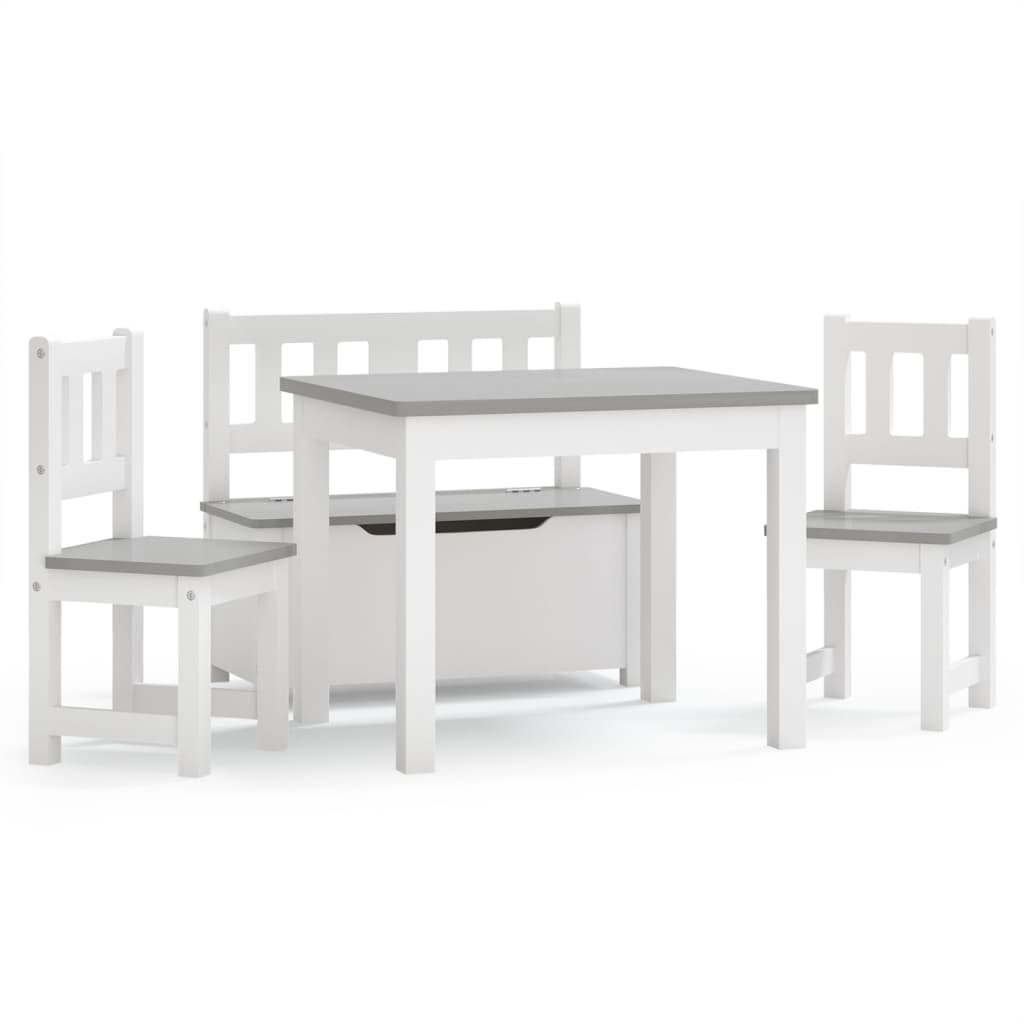 Ensemble de sièges pour enfants 4 pièces en MDF blanc et gris