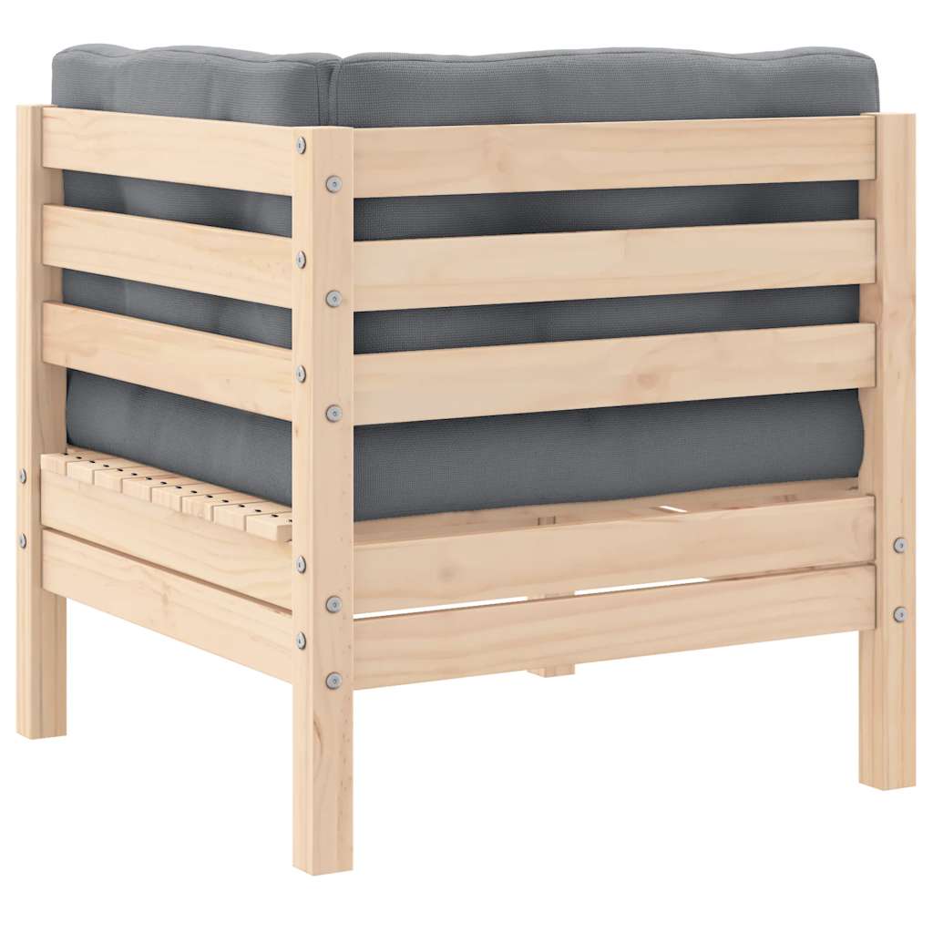 2-Sitzer-Gartensofa mit Grauen Kissen Massivholz Kiefer