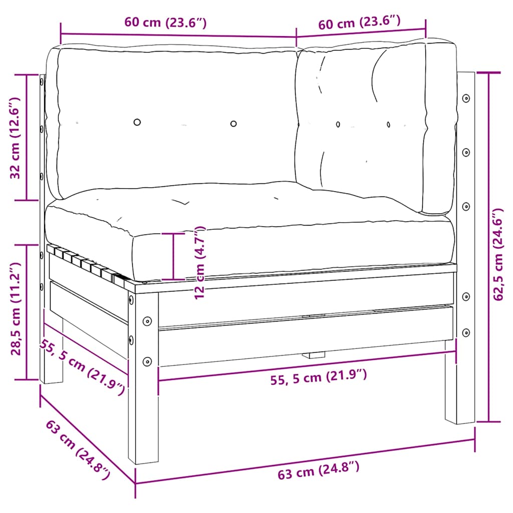 2-Sitzer-Gartensofa mit Grauen Kissen Massivholz Kiefer