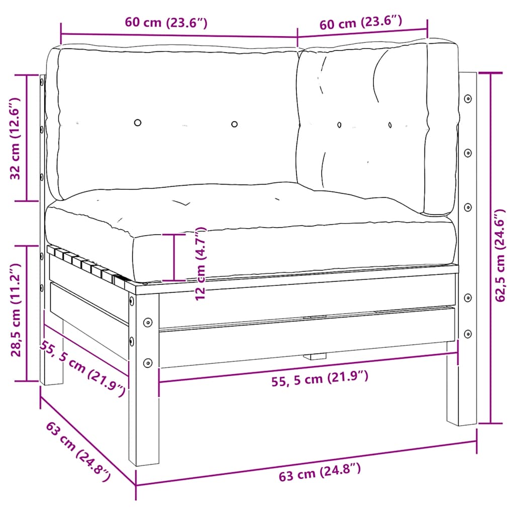 Gartensofa 2-Sitzer mit Kissen in Creme Massivholz Kiefer