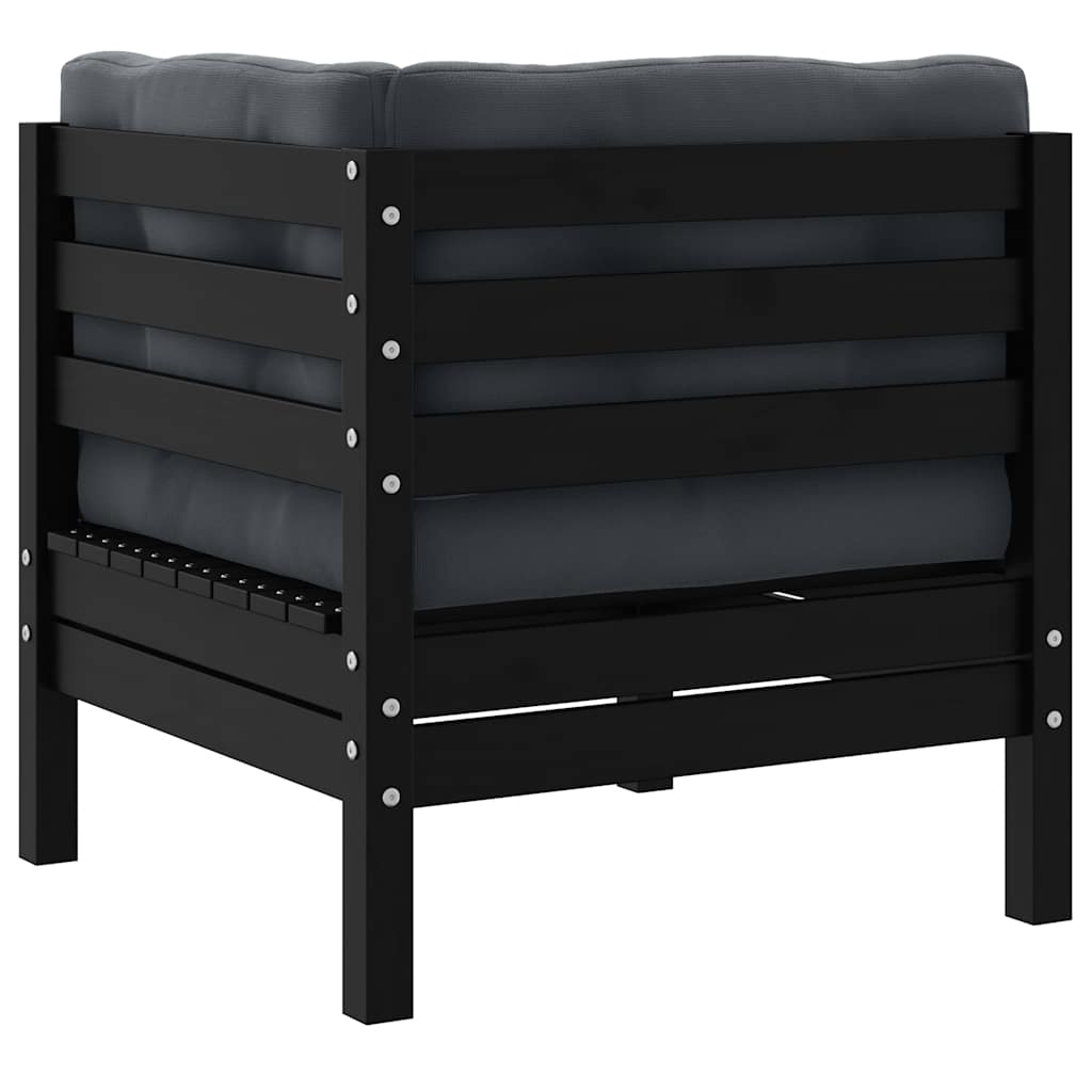 2-Sitzer-Gartensofa mit Kissen Schwarz Massivholz Kiefer