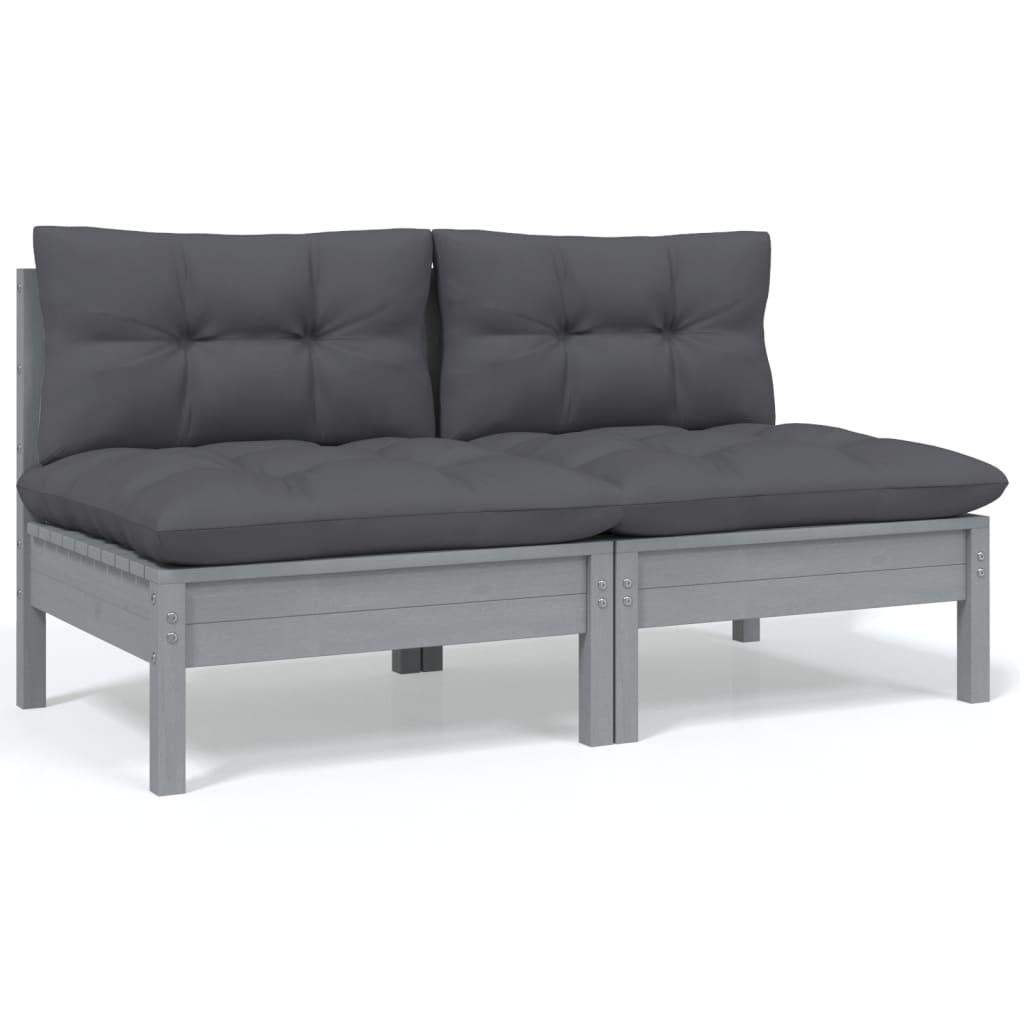 2-seater garden sofa with cushions gray solid pine