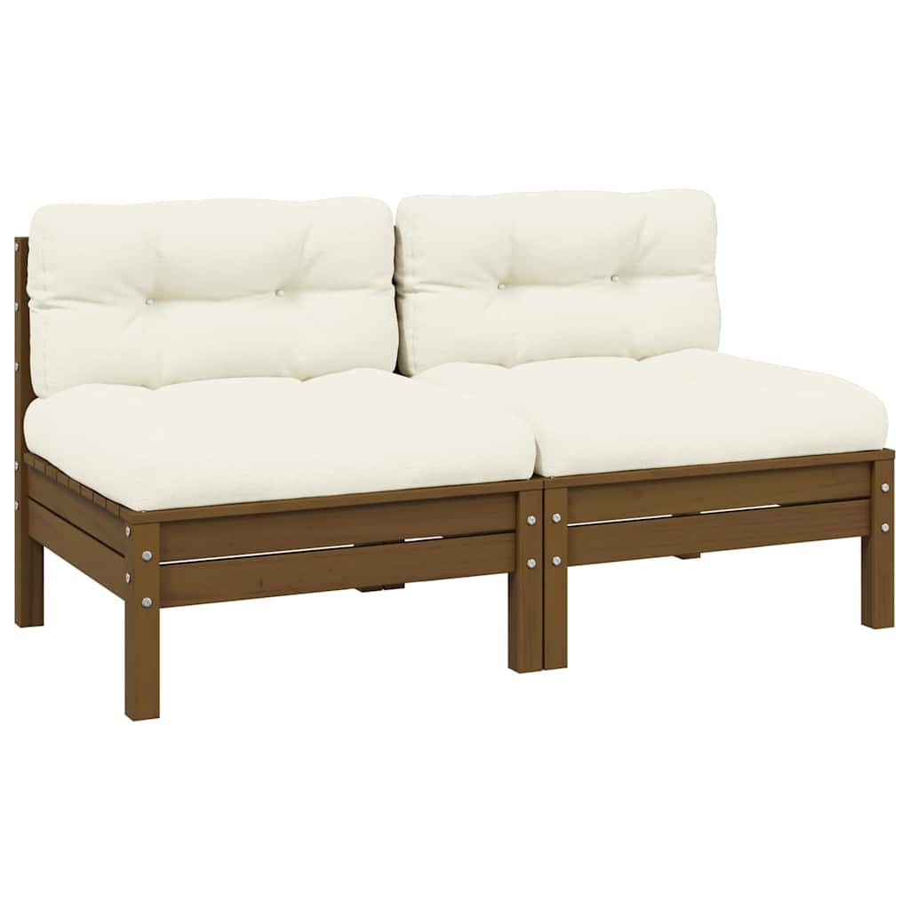 Gartensofa 2-Sitzer mit Creme Kissen Massivholz Kiefer
