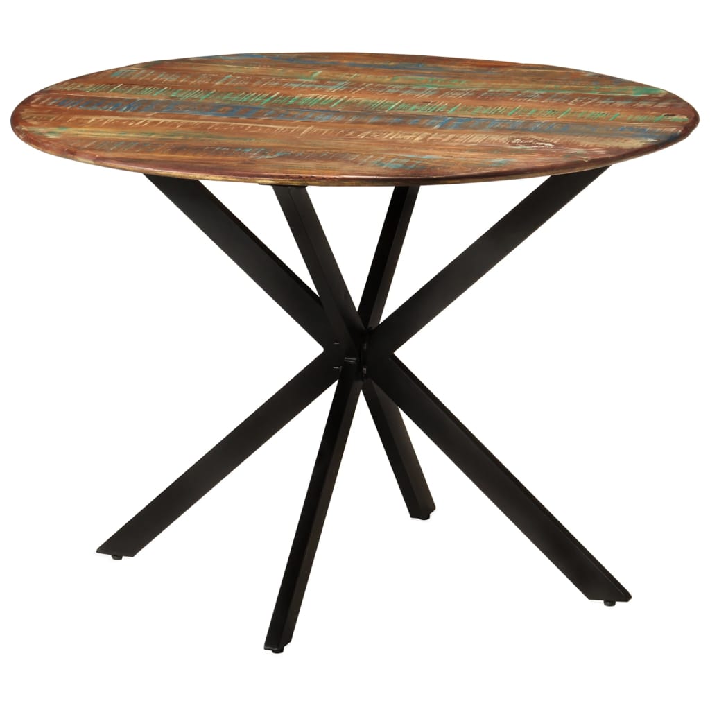 Table à manger Ø110x78 cm en bois massif de récupération et acier