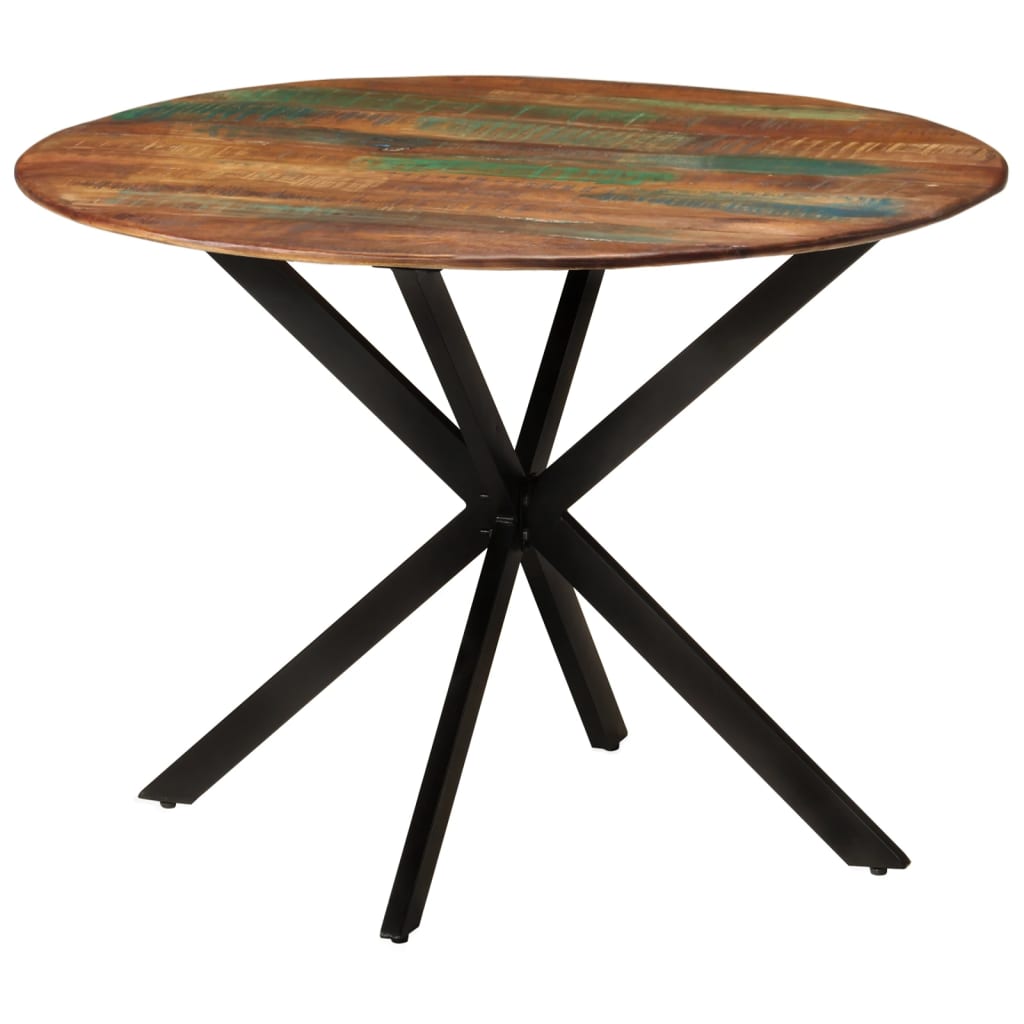 Table à manger Ø110x78 cm en bois massif de récupération et acier