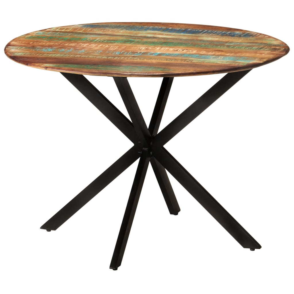 Table à manger Ø110x78 cm en bois massif de récupération et acier