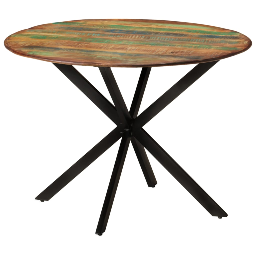 Table à manger Ø110x78 cm en bois massif de récupération et acier