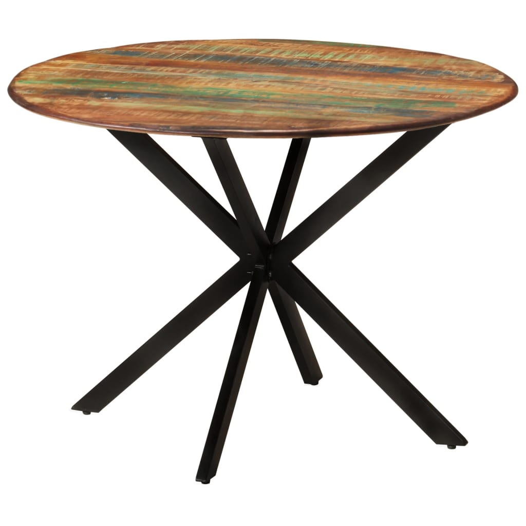 Table à manger Ø110x78 cm en bois massif de récupération et acier