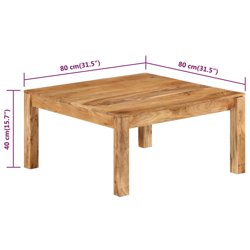 Table basse 80x80x40 cm en bois d'acacia massif