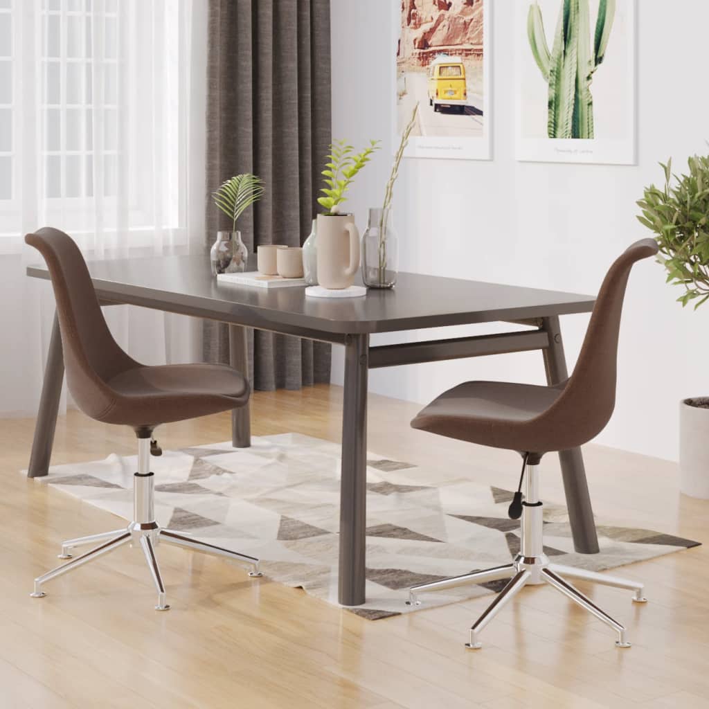 Dining Chairs 2 pcs. Swivel Brown Fabric