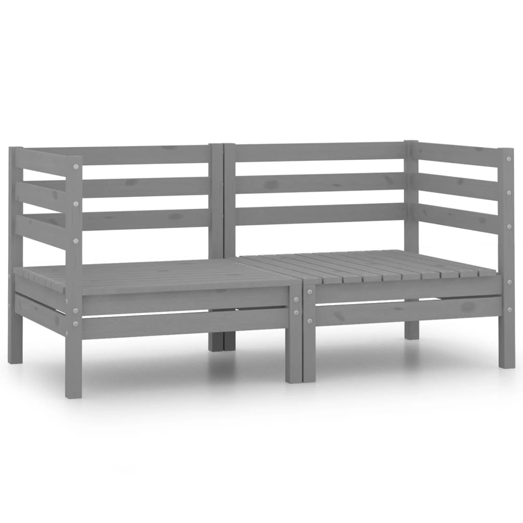 2-seater garden sofa grey solid pine wood