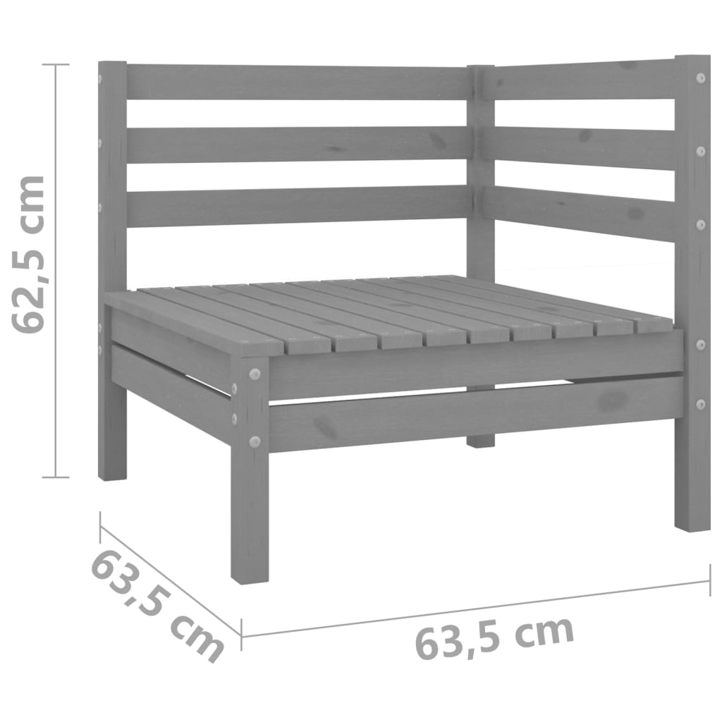 2-seater garden sofa grey solid pine wood