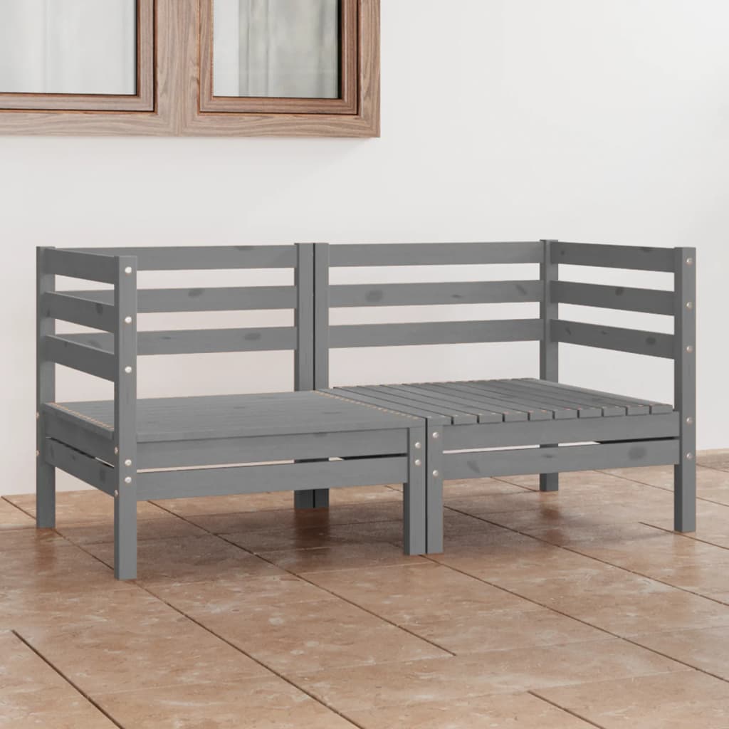 2-seater garden sofa grey solid pine wood