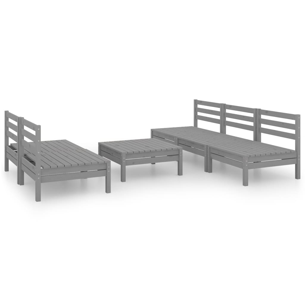 6-tlg. Garten-Lounge-Set Grau Kiefer Massivholz