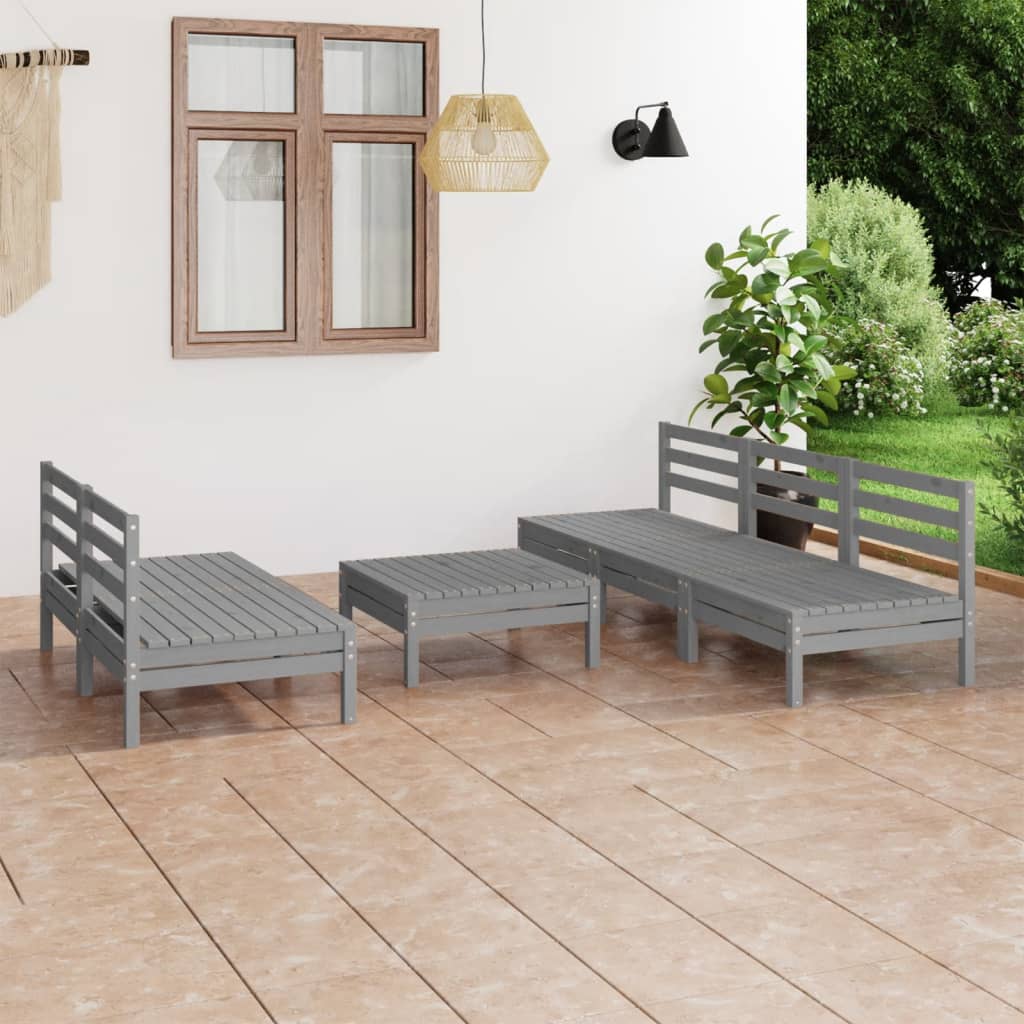 6-tlg. Garten-Lounge-Set Grau Kiefer Massivholz