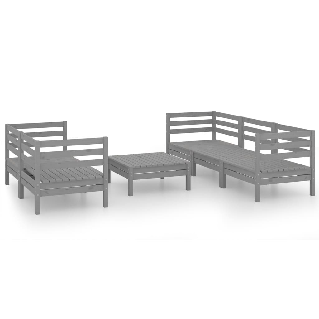 6-tlg. Garten-Lounge-Set Grau Kiefer Massivholz