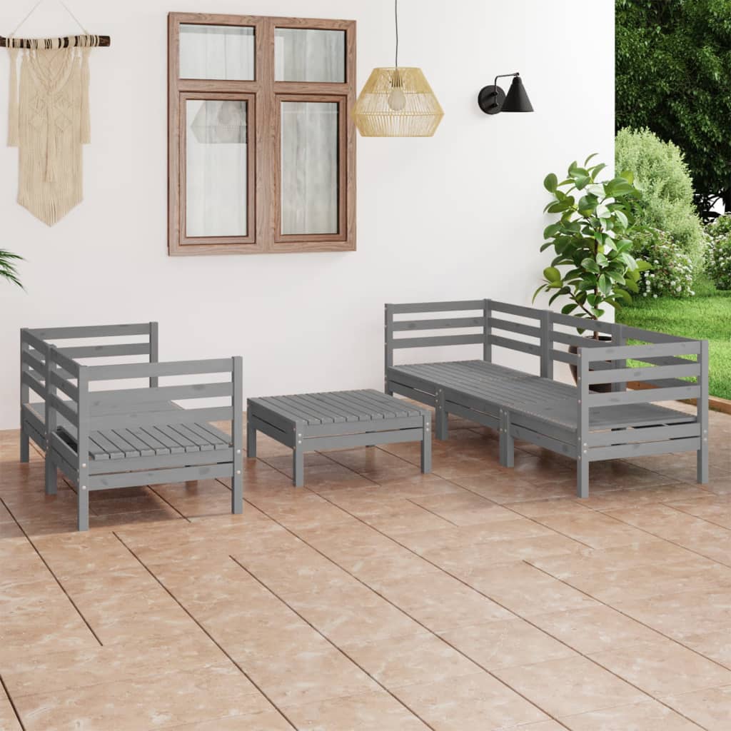 6-tlg. Garten-Lounge-Set Grau Kiefer Massivholz