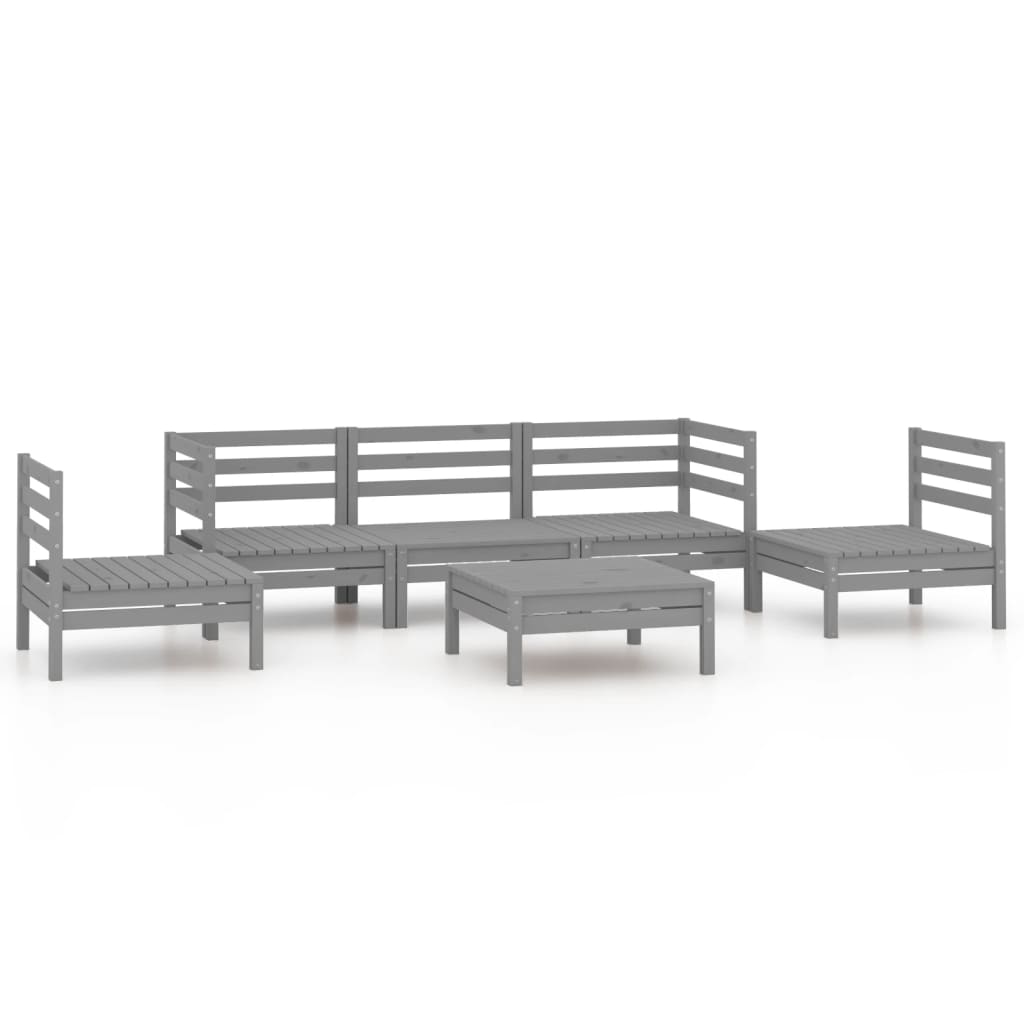 6-tlg. Garten-Lounge-Set Grau Kiefer Massivholz