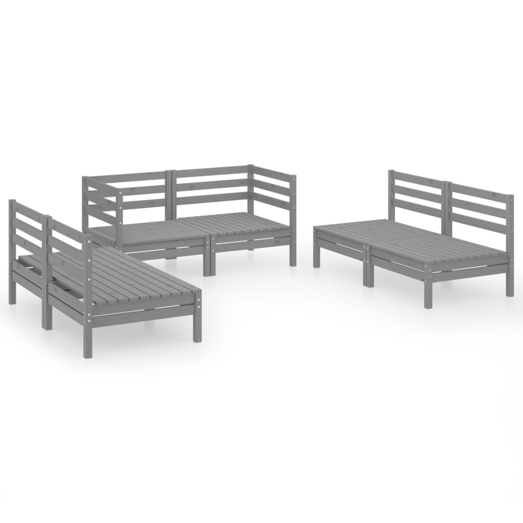 6-piece garden lounge set, grey, solid pine wood