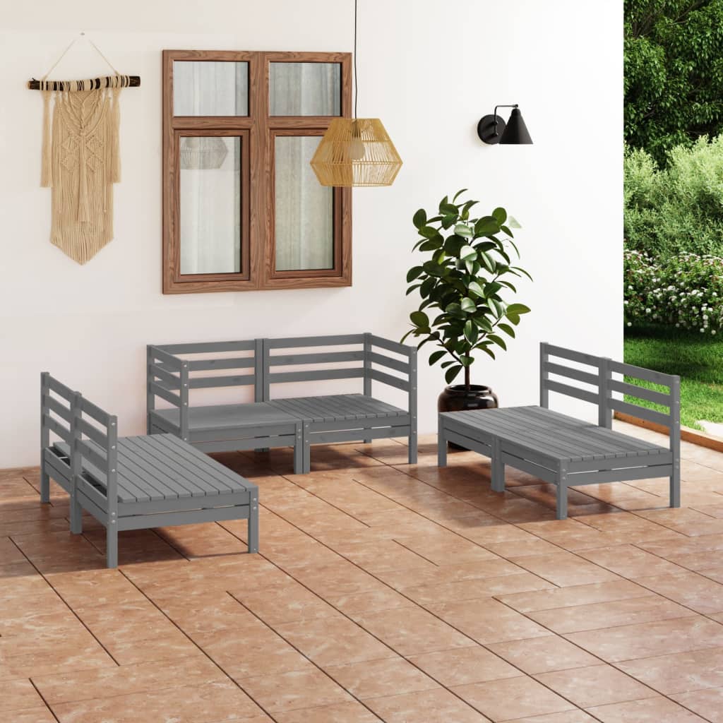 6-piece garden lounge set, grey, solid pine wood
