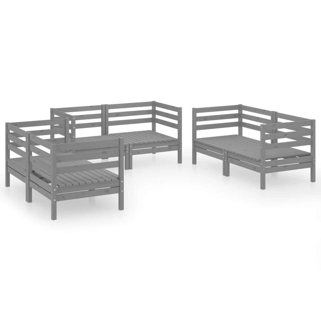 6-piece garden lounge set, grey, solid pine wood