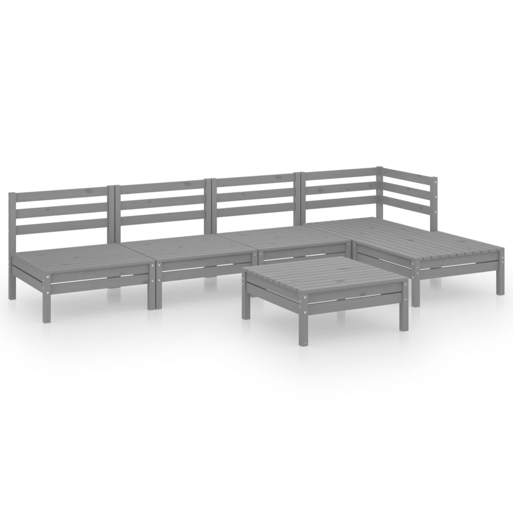 6-tlg. Garten-Lounge-Set Massivholz Kiefer Grau