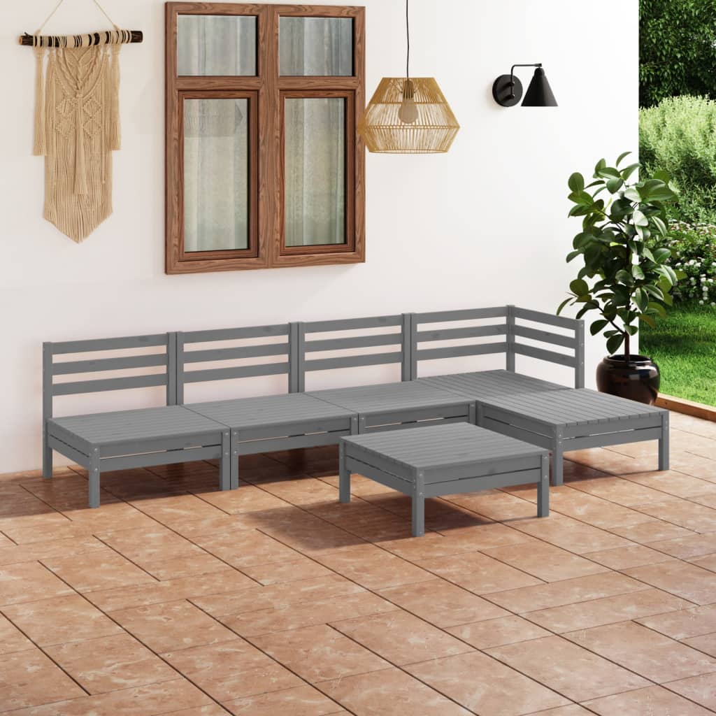 6-tlg. Garten-Lounge-Set Massivholz Kiefer Grau