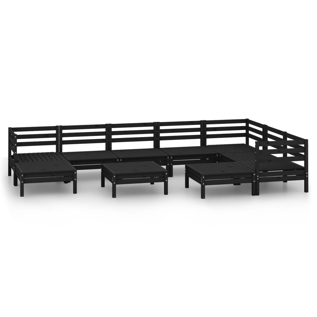 10-piece garden lounge set, solid pine, black