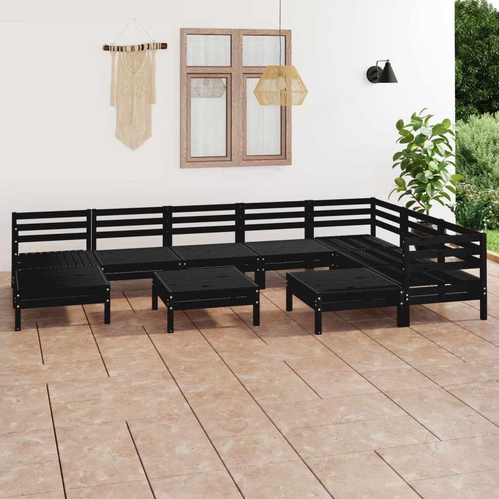 10-piece garden lounge set, solid pine, black