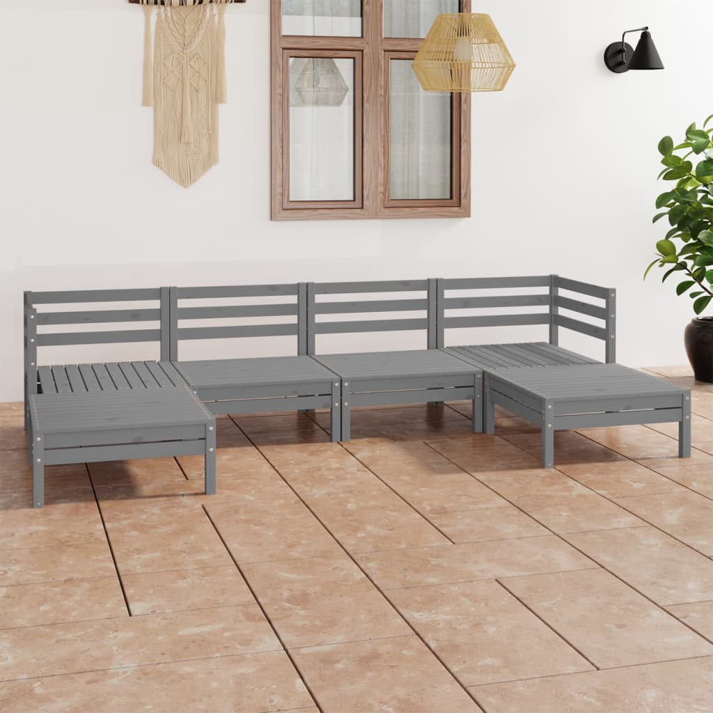 6-piece garden lounge set, grey, solid pine wood
