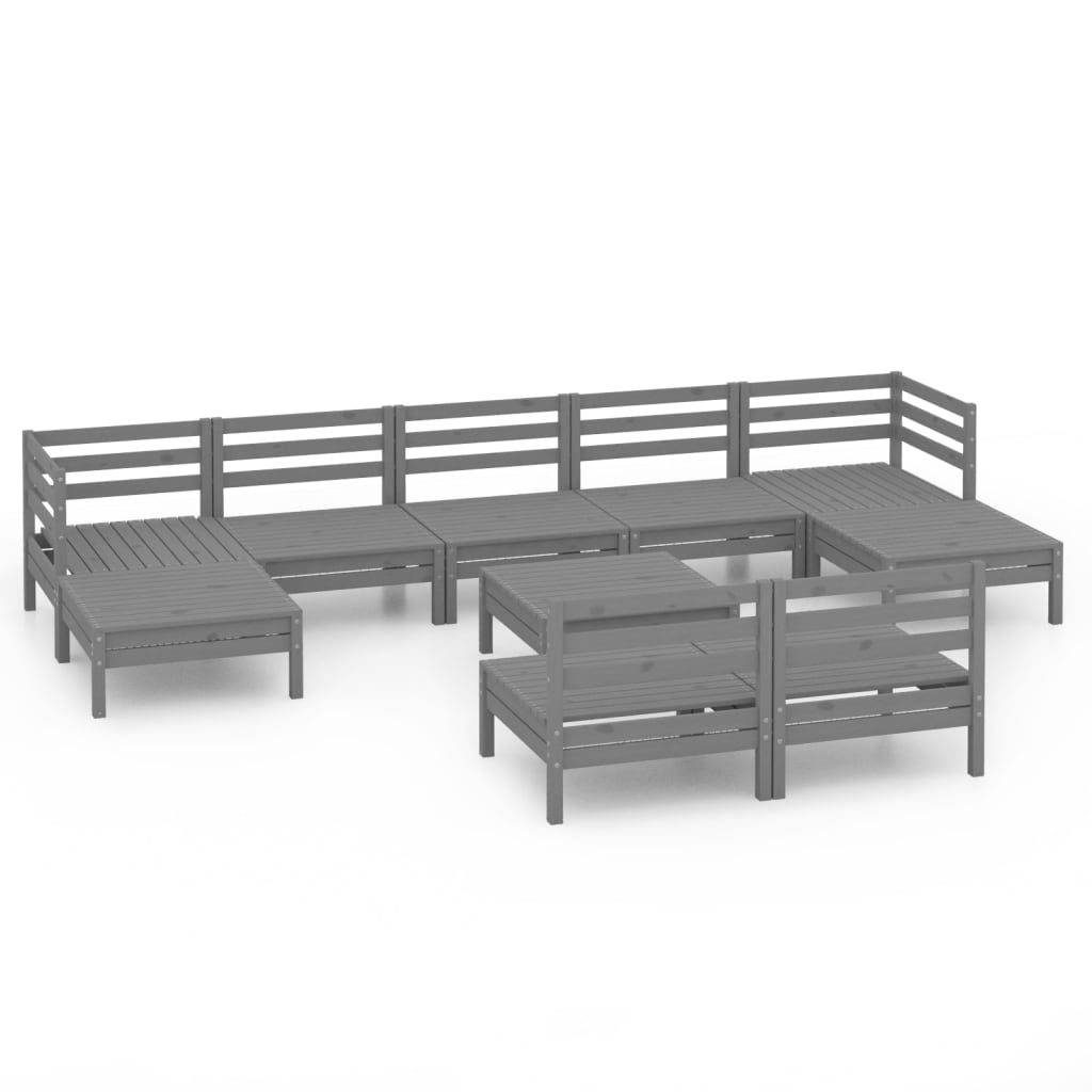 10-tlg. Garten-Lounge-Set Grau Massivholz Kiefer