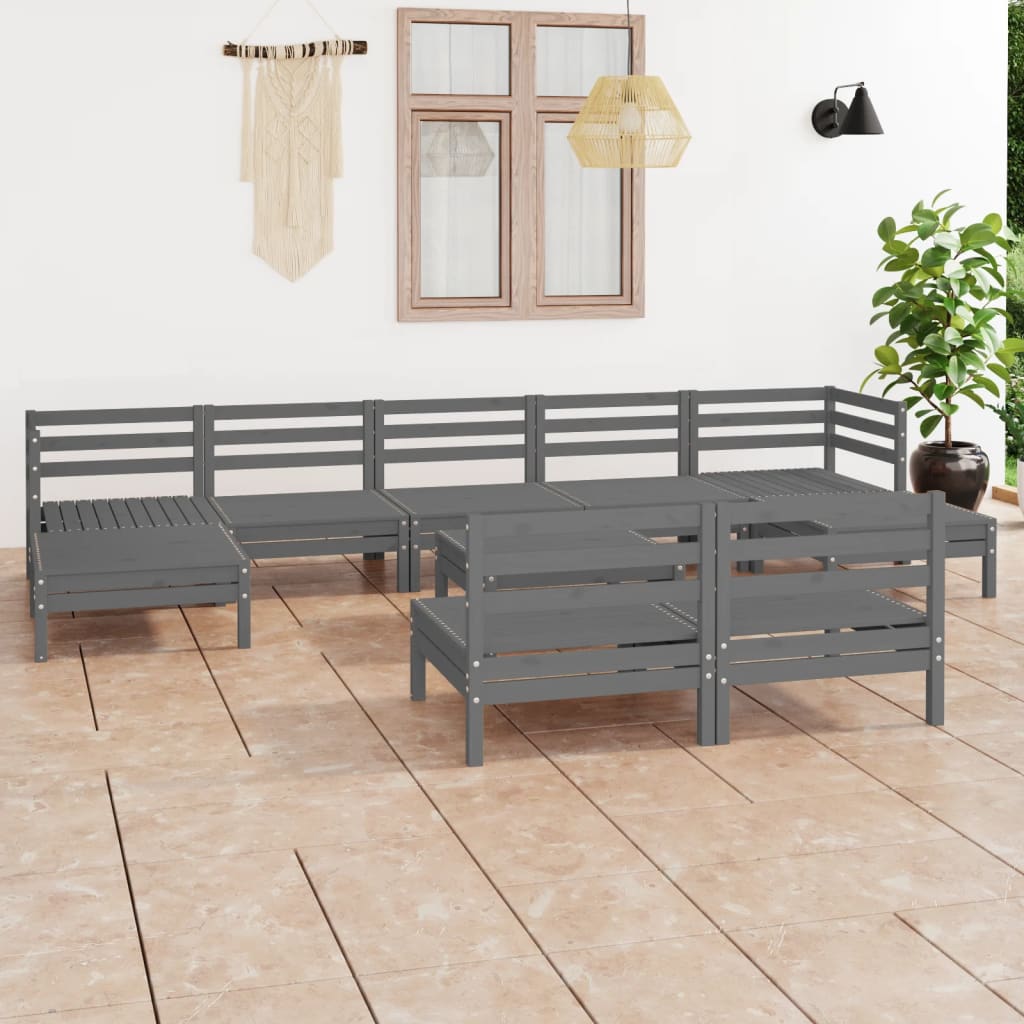 10-tlg. Garten-Lounge-Set Grau Massivholz Kiefer