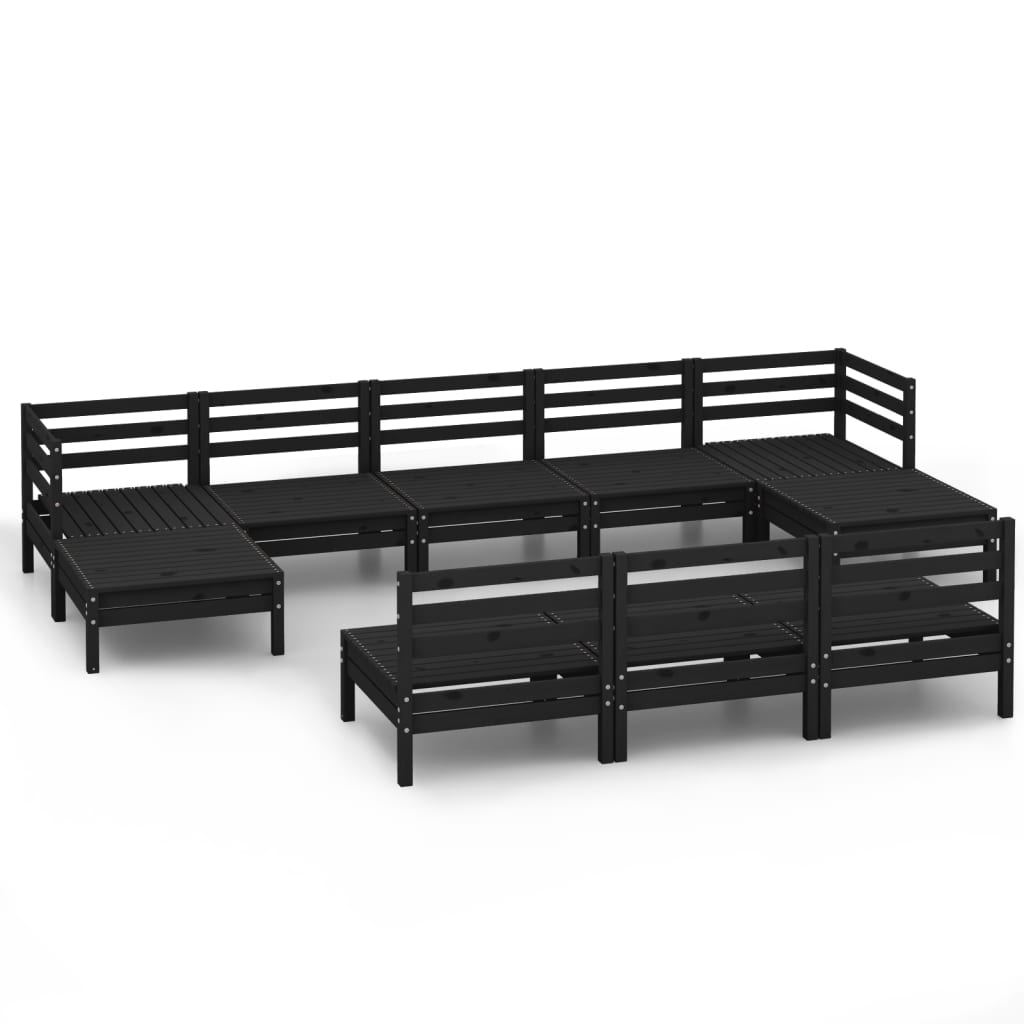 10-piece garden lounge set, black, solid pine