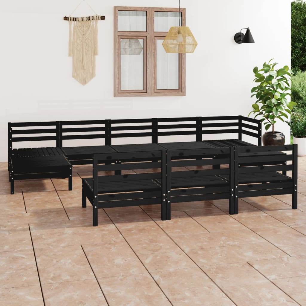10-piece garden lounge set, black, solid pine