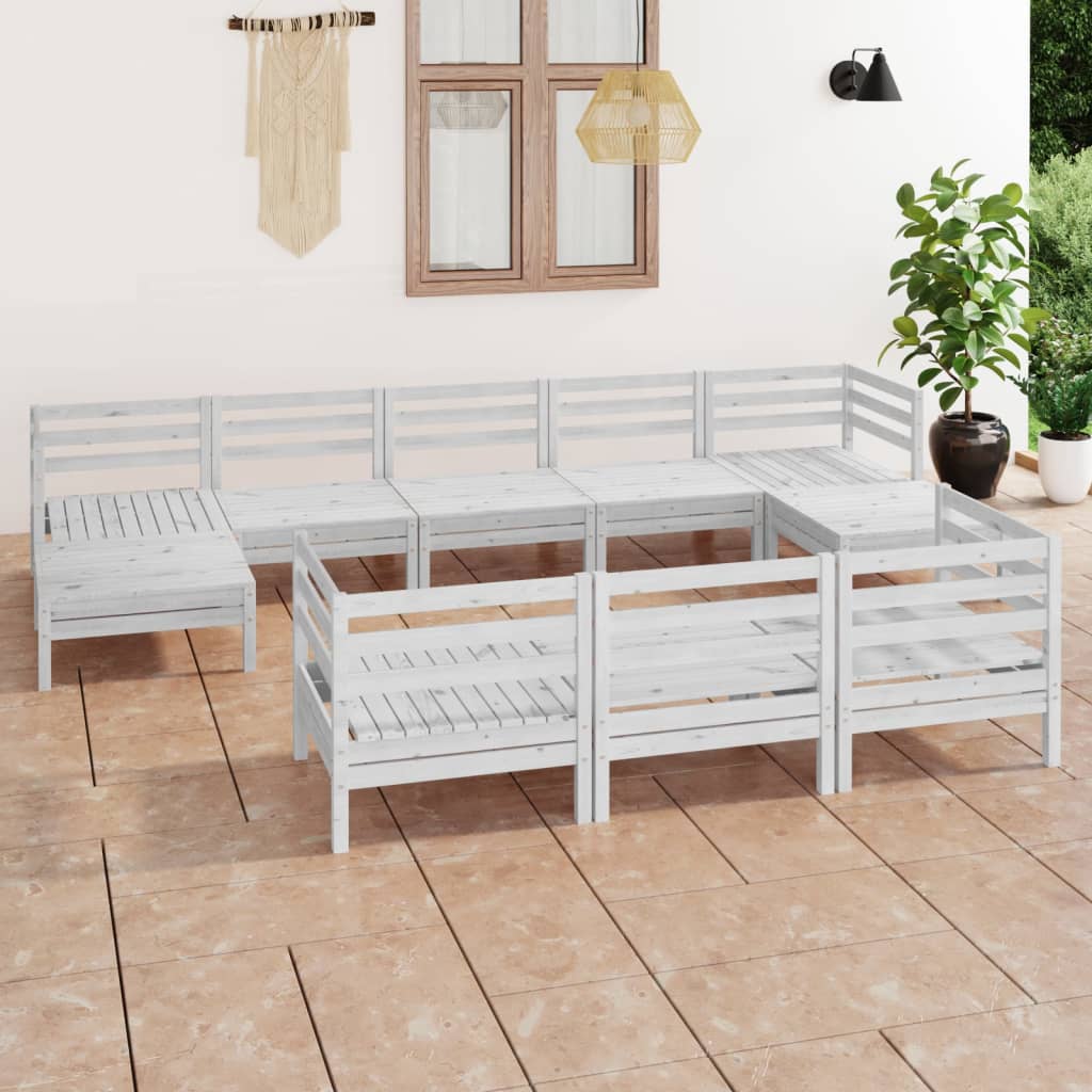 Salon de jardin 10 pièces en pin massif blanc