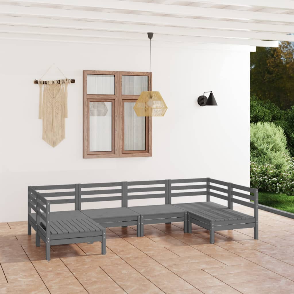 6-piece garden lounge set, grey, solid pine wood