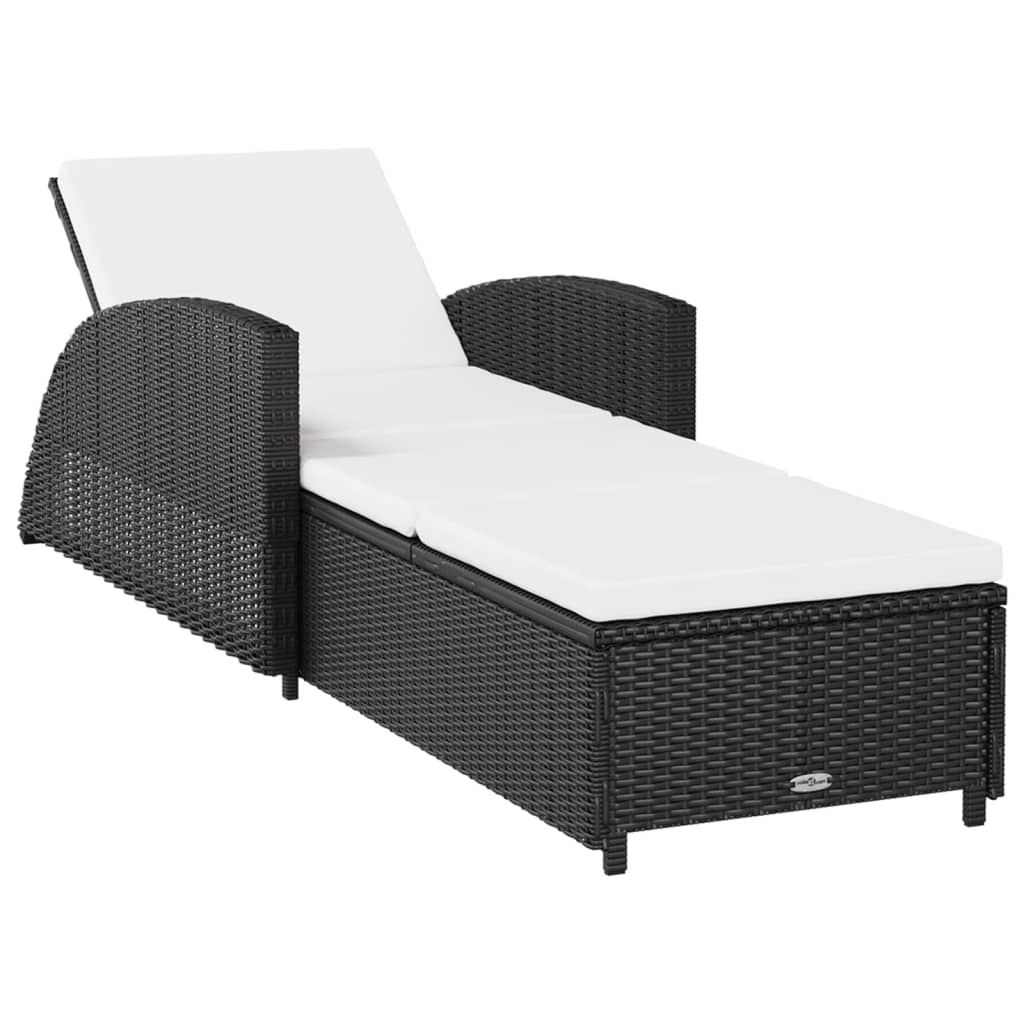 Chaise longue avec coussin blanc crème en résine tressée noire