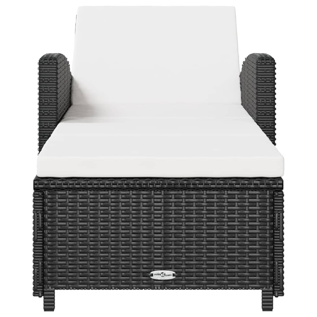 Chaise longue avec coussin blanc crème en résine tressée noire
