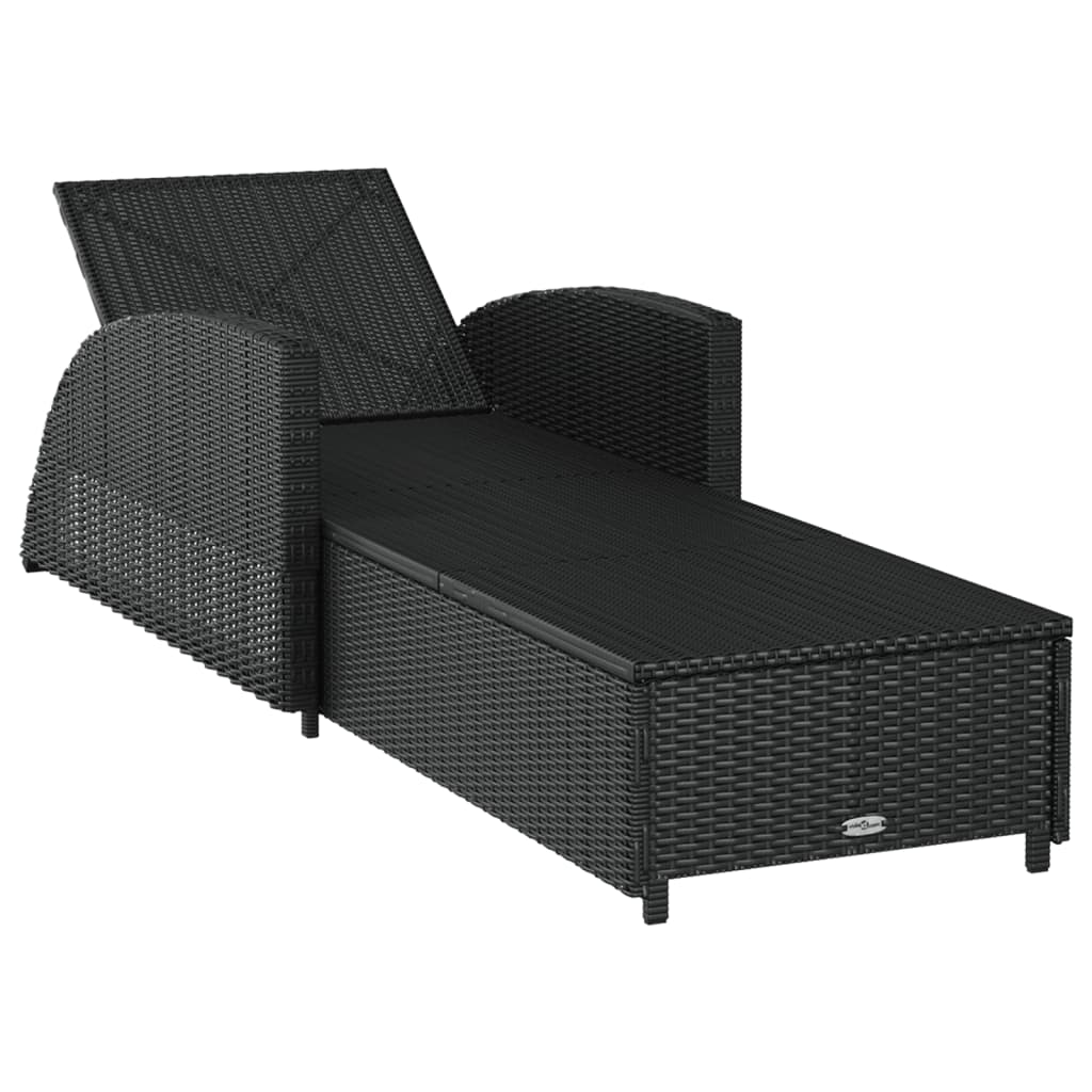 Chaise longue avec coussin blanc crème en résine tressée noire